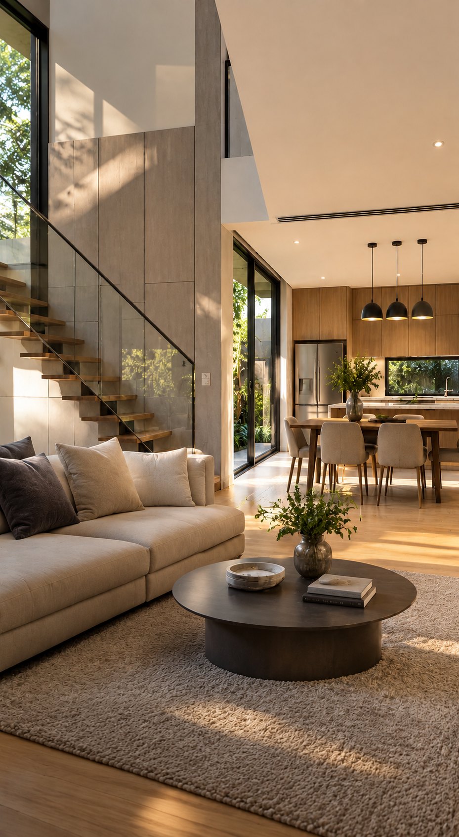 Double-height living room of a private house in Bangkok